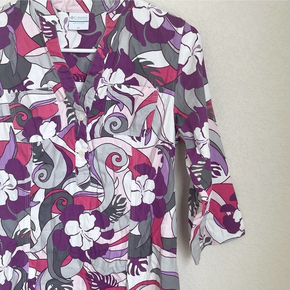 Columbia Blouse Womens Extra Small Purple Floral Outdoor Viscose Spring Casual - Picture 4 of 11